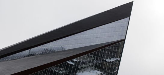 a view of the imposing U.S. Bank Stadium rooftop